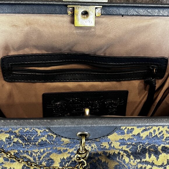 Nine West VTG America Bag Karen Elson Brocade Navy Gold Tapestry Purse Goth Boho - Picture 7 of 15